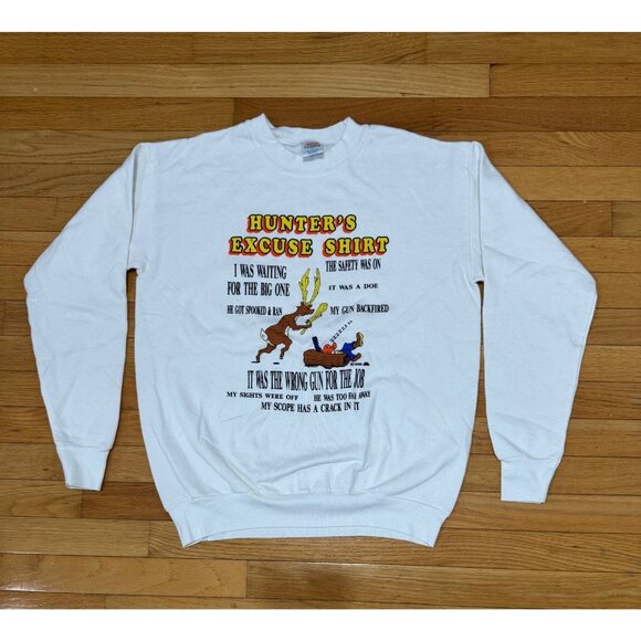 Lot of 2 Vintage Sweatshirts Size L – USA Flag & Hunter Cartoon – Made in USA - Picture 10 of 16